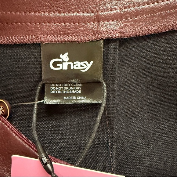 Ginasy Faux leather, a line, wrap , high waisted miniskirt burgundy - Picture 14 of 14